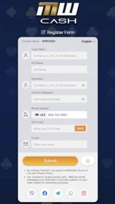 MWCASH Login Register Guide - Sign Up Page